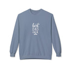 Blue crewneck sweatshirt with 'best DAD ever' graphic on the chest