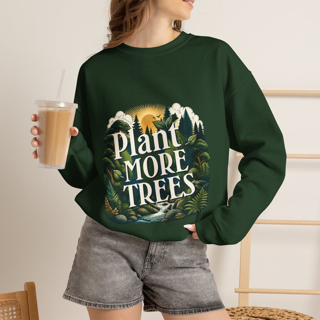 Forest green crewneck sweatshirt with tree and forest graphic on front