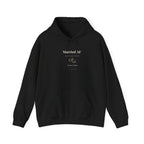 Black couples hoodie with drawstring hood, kangaroo pocket, "Married AF" and ring graphic