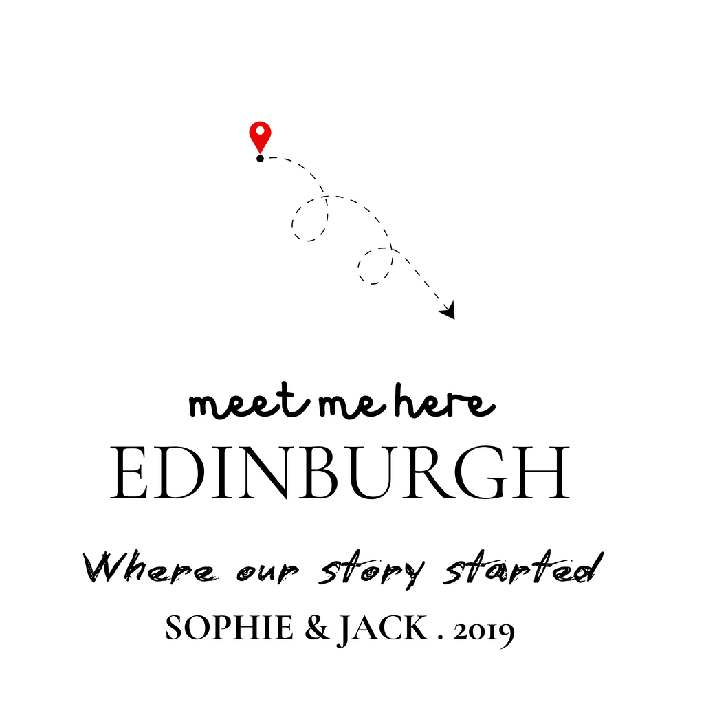 White personalised place name sweatshirt design with EDINBURGH 'meet me here' text
