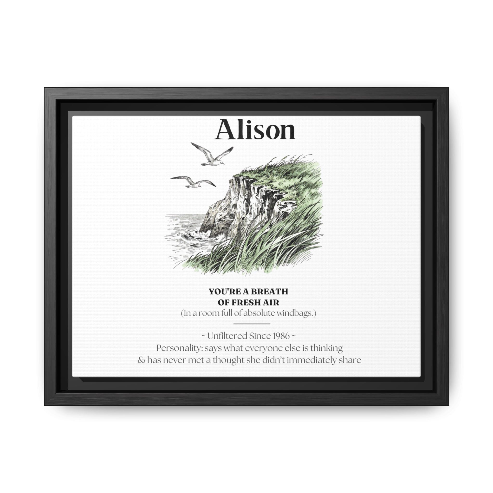 Personalised Coastal Name Art Framed Canvas Print with Quote - AlleyCrafters