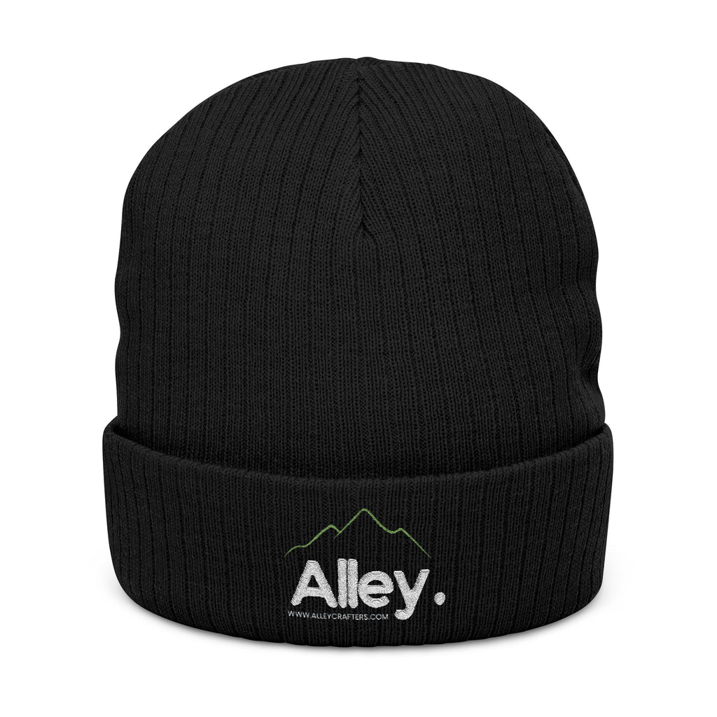 Embroidered 'Alley.' Ribbed Knit Beanie — Thick Fleece-Lined Winter Hat