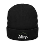 Embroidered 'Alley.' Ribbed Knit Beanie — Thick Fleece-Lined Winter Hat