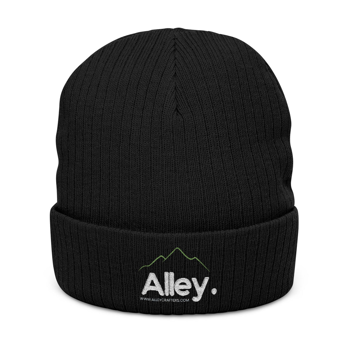 Embroidered 'Alley.' Ribbed Knit Beanie — Thick Fleece-Lined Winter Hat