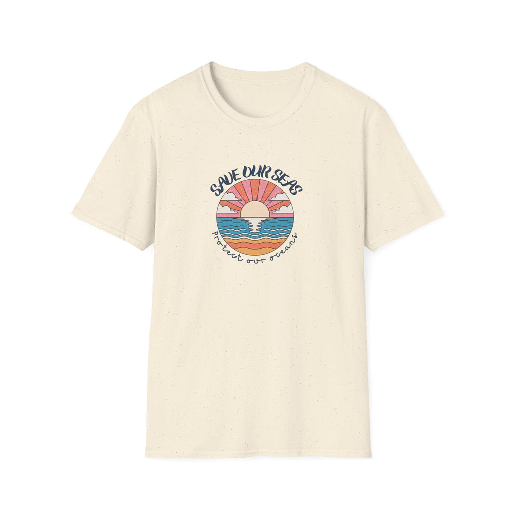 Save Our Seas T-Shirt | Retro Sunset Ocean Conservation Tee UK - AlleyCrafters