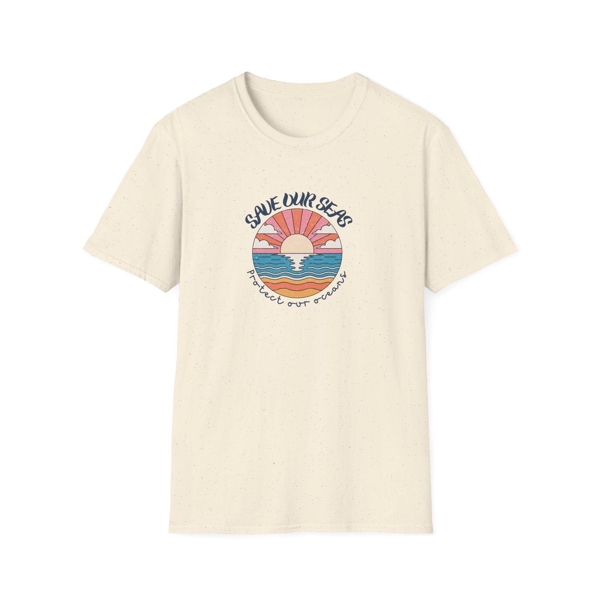 Save Our Seas T-Shirt | Retro Sunset Ocean Conservation Tee UK - AlleyCrafters
