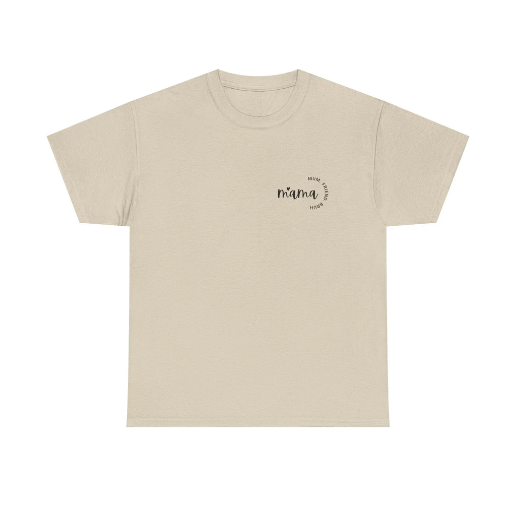 Sand Mama T-shirt with small 'mama' logo on chest, crew neck, short sleeves