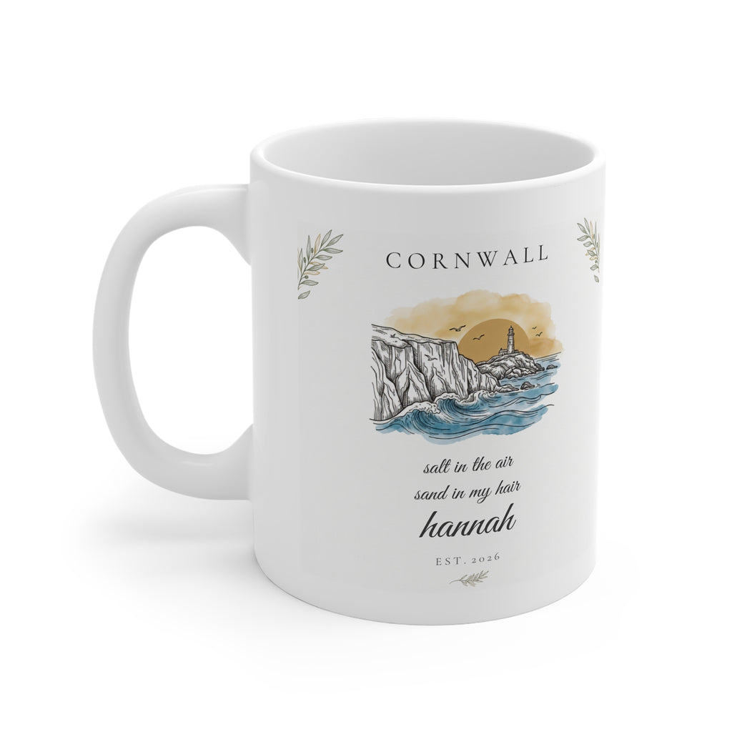 Personalised Cornwall Scenic Mug — Coastal Lighthouse Illustration - AlleyCrafters