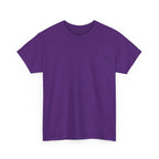 Unisex heavy cotton tee, purple crew neck, short sleeves