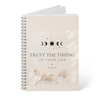 Personalized A5 lined notebook stack, beige floral quote cover and spiral binding