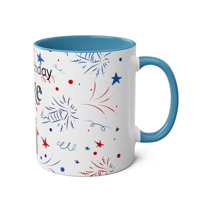 Happy birthday personalised photo and name Two-Tone Coffee Mugs, 11oz