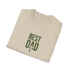 Folded cream men’s graphic T-shirt with green “BEST DAD” design