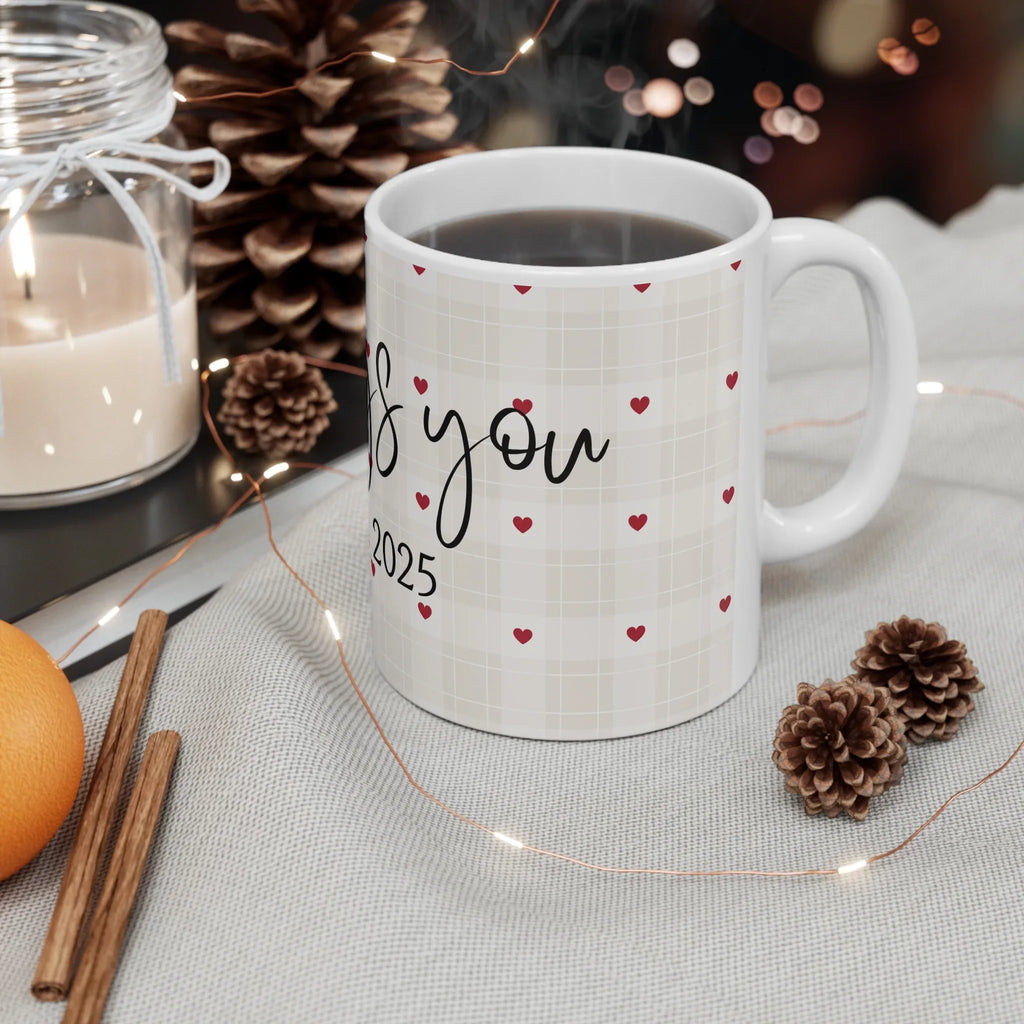 Anniversary mug in white with red hearts and 'Always you' with 'Est. 2025' print