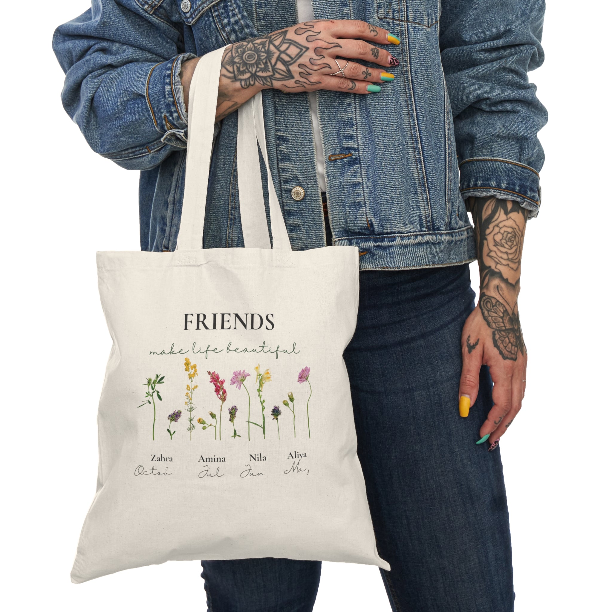 Personalised Friends Tote Bag — Friends Make Life Beautiful Floral Canvas Gift
