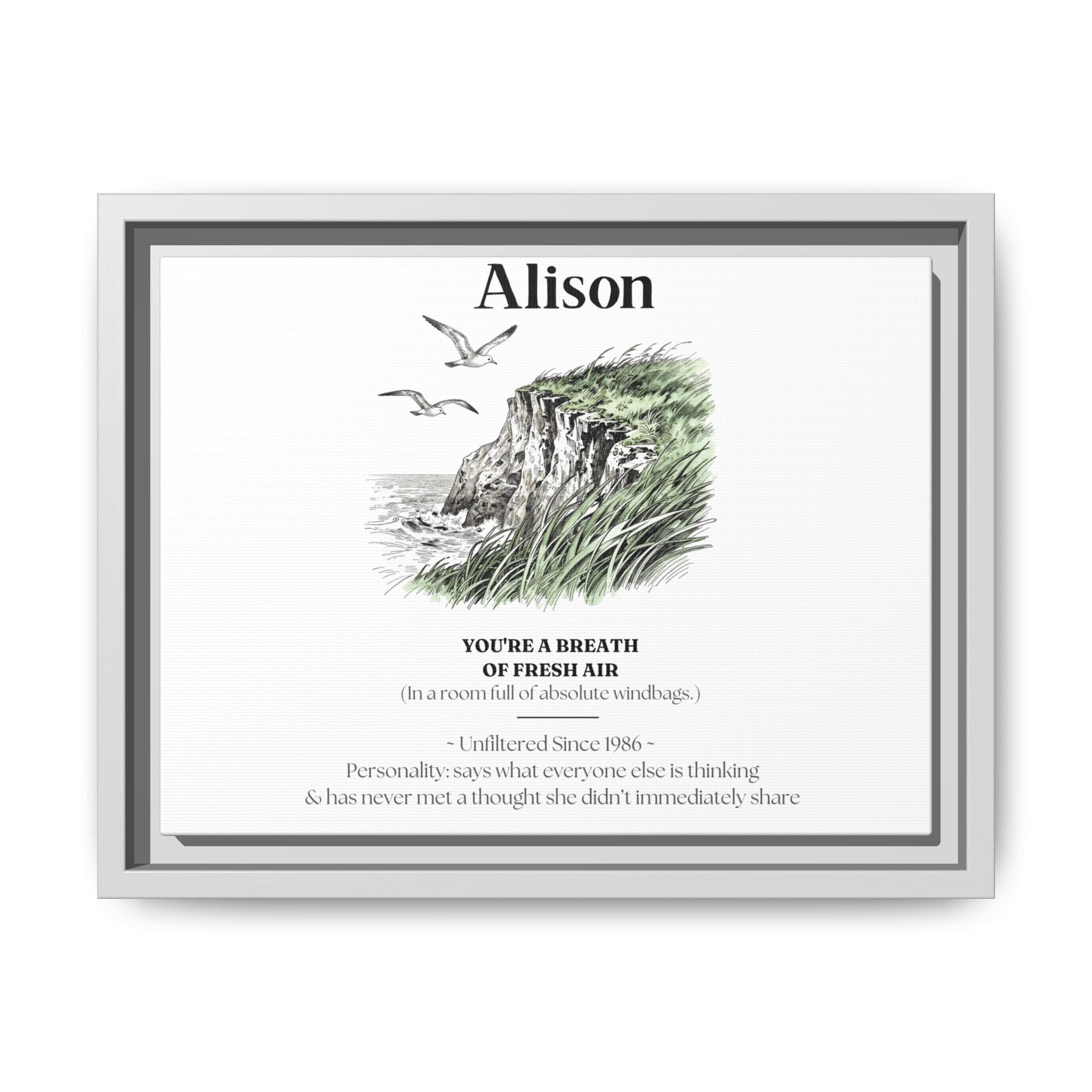 Personalised Coastal Name Art Framed Canvas Print with Quote - AlleyCrafters