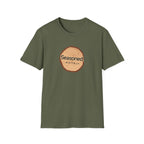 Olive green crew-neck T-shirt with circular tree-ring badge graphic reading 'Seasoned'