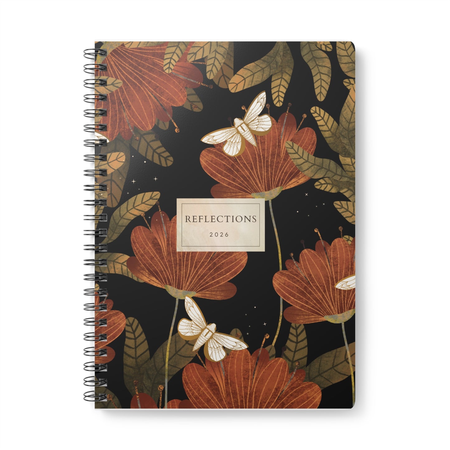 A5 Botanical Floral Notebook | Rust Red Flowers Wire-Bound Journal