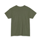 Unisex heavy cotton tee in olive green, back view