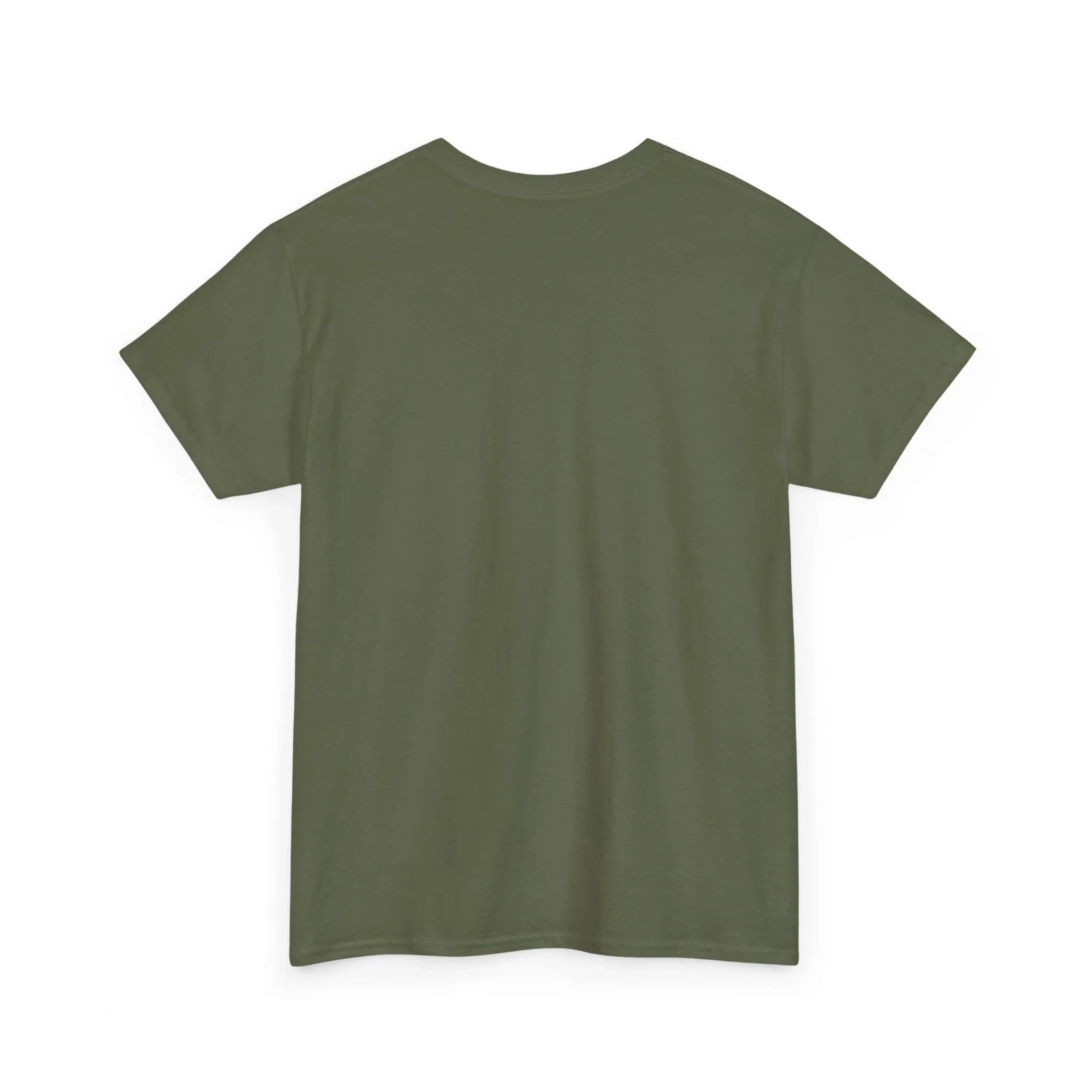 Unisex heavy cotton tee in olive green, back view