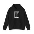 Black hoodie with hood and kangaroo pocket, square front chest print