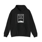 Black hoodie with hood and kangaroo pocket, square front chest print