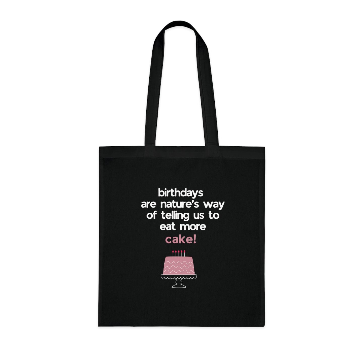 Birthday Cake Tote Bag – "Birthdays Are Nature’s Way of Telling Us to Eat More Cake" Cotton Shopper
