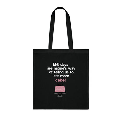 Birthday Cake Tote Bag – "Birthdays Are Nature’s Way of Telling Us to Eat More Cake" Cotton Shopper