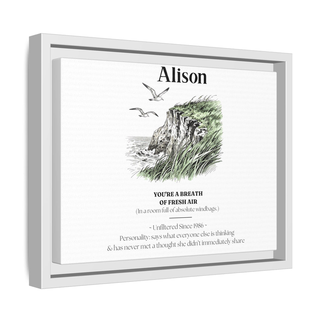 Personalised Coastal Name Art Framed Canvas Print with Quote - AlleyCrafters