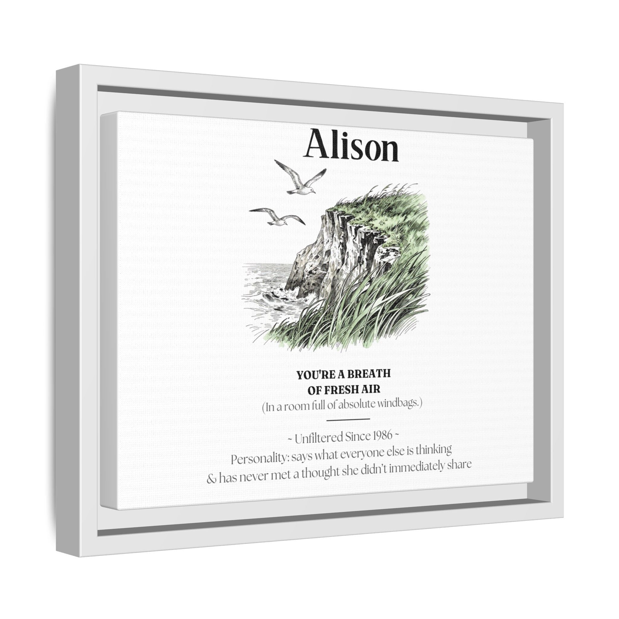 Personalised Coastal Name Art Framed Canvas Print with Quote - AlleyCrafters