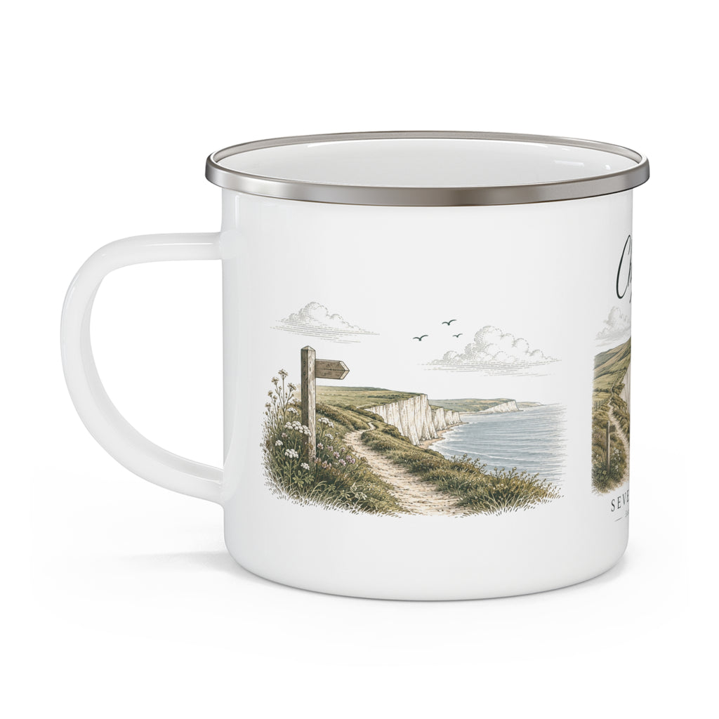 Personalised Enamel Camping Mug | Seven Sisters Coastal Design | Custom Name