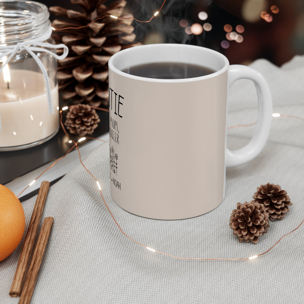 Auntie Like a Mum But Cooler Mug — Personalized 11oz Gift for Aunt, Custom Names (Isabelle • Noah)