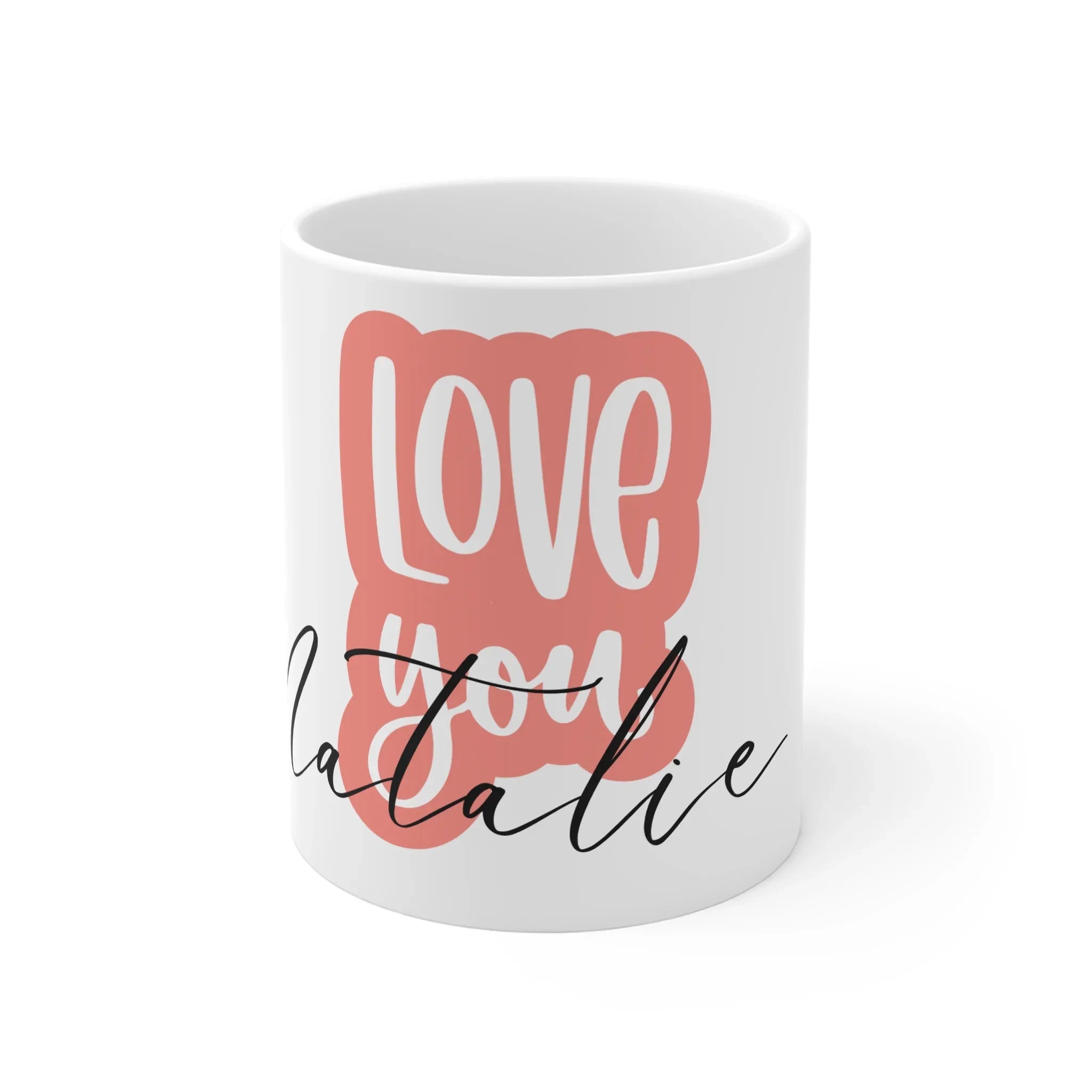 White personalised mug with 'Love you' and name Ella