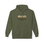 Dark green hoodie with drawstring hood, kangaroo pocket, and centered 'ROOTS' graphic.