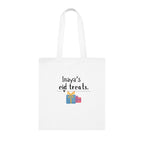 White cotton tote bag with “Inaya’s eid treats” text and gift box icon
