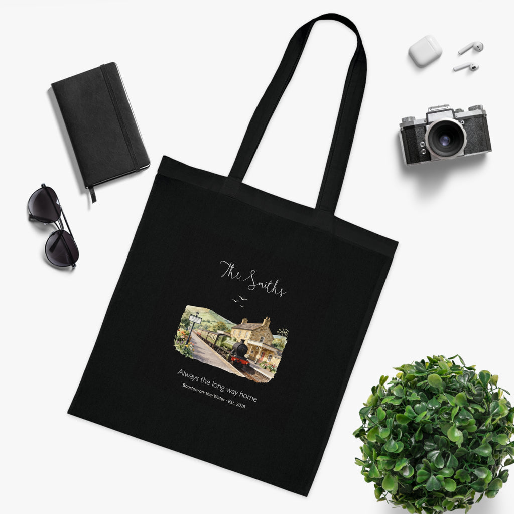 Personalised Village Scene Cotton Tote — 'Sunday Walks, Slow Mornings' Custom Tote Bag