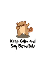White cotton tote bag print with brown bear and Keep Calm and Say Bismillah