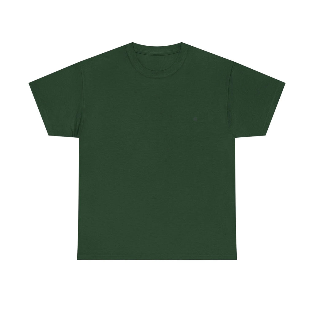 Dark green heavy cotton T-shirt with crew neck and short sleeves, unisex fit.