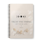 Personalized A5 lined notebook, beige cover with floral quote design and spiral binding
