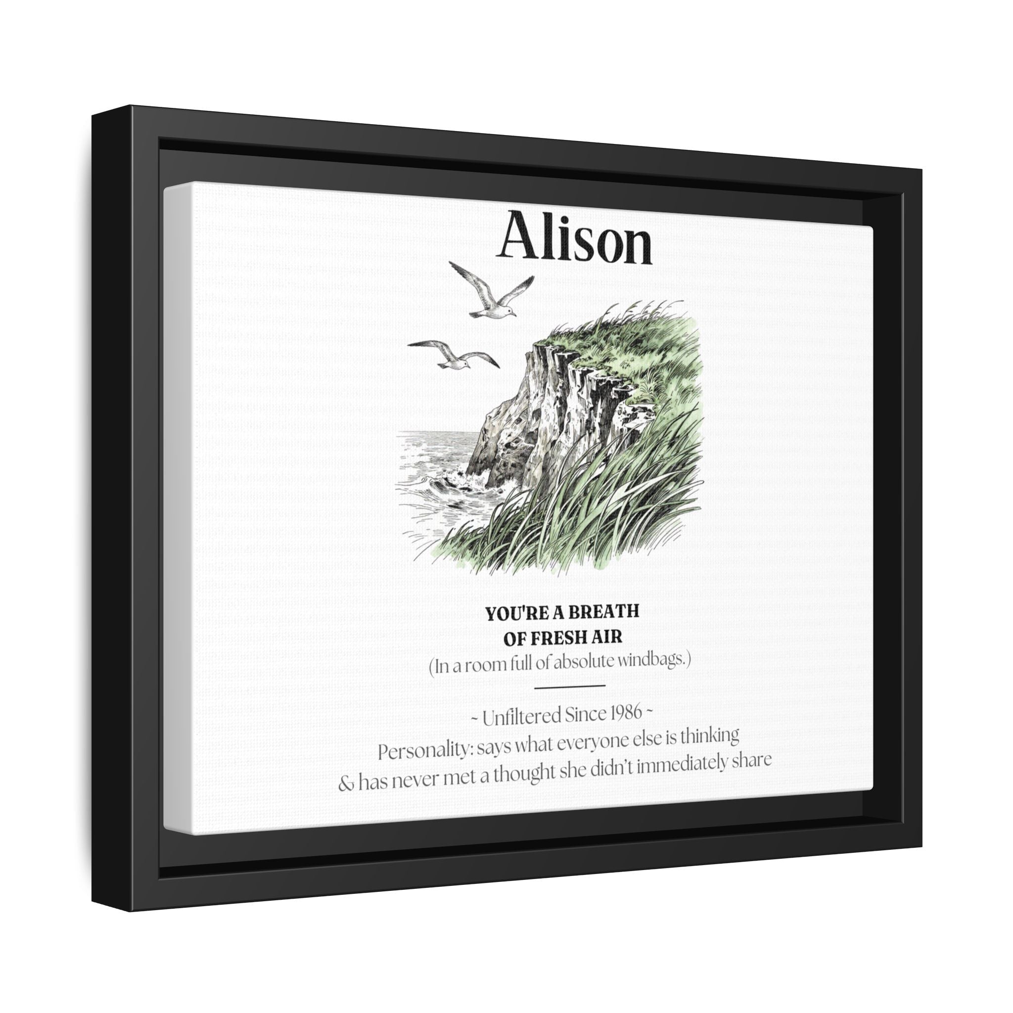 Personalised Coastal Name Art Framed Canvas Print with Quote - AlleyCrafters