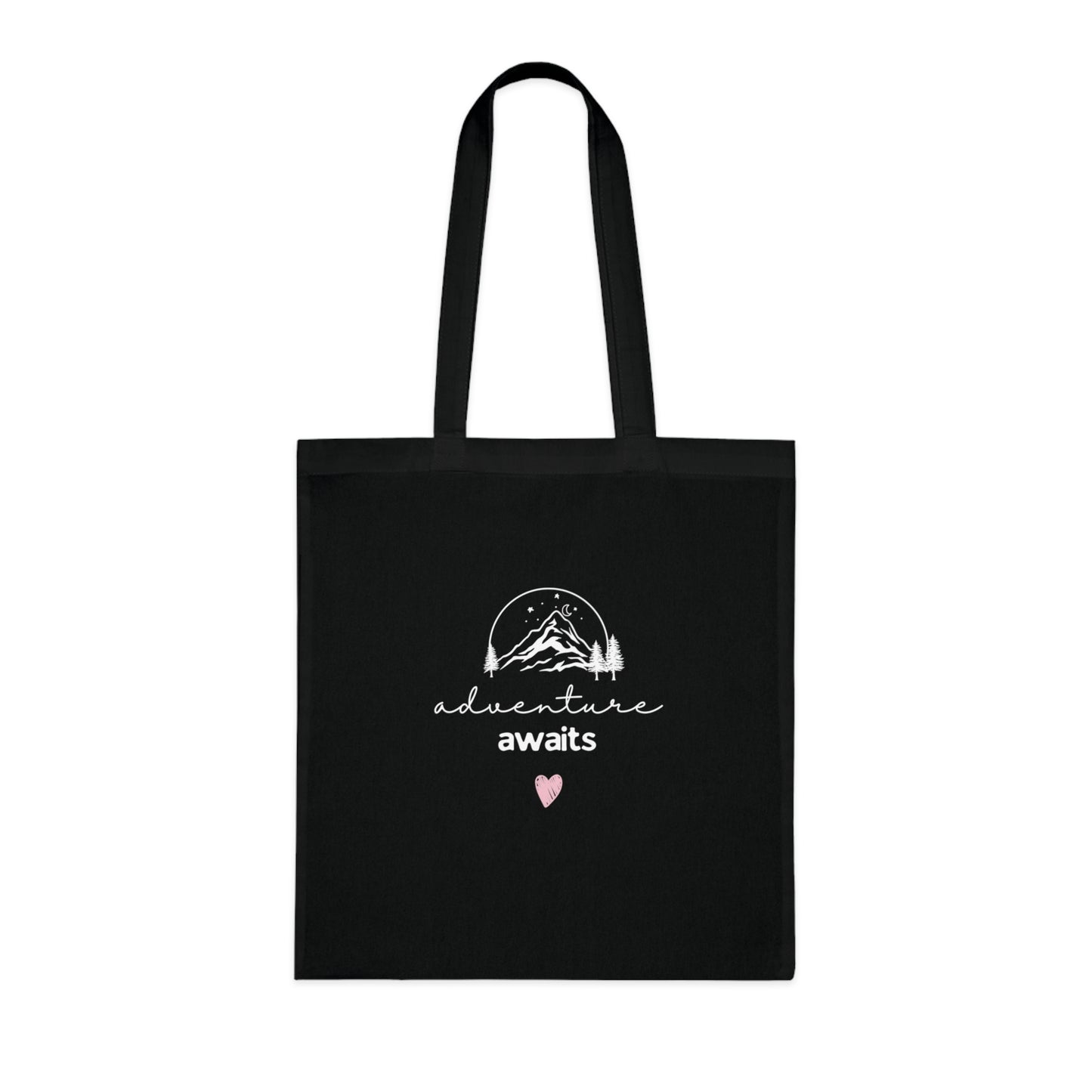 Adventure Awaits Cotton Tote — Mountain Sketch & Heart Canvas Bag