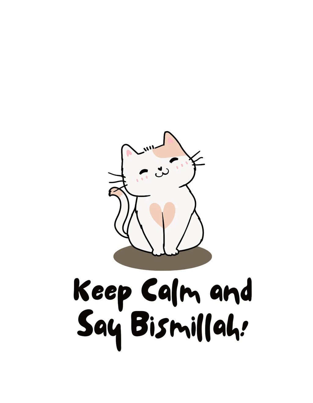 White cotton tote bag print with white cat and Keep Calm and Say Bismillah