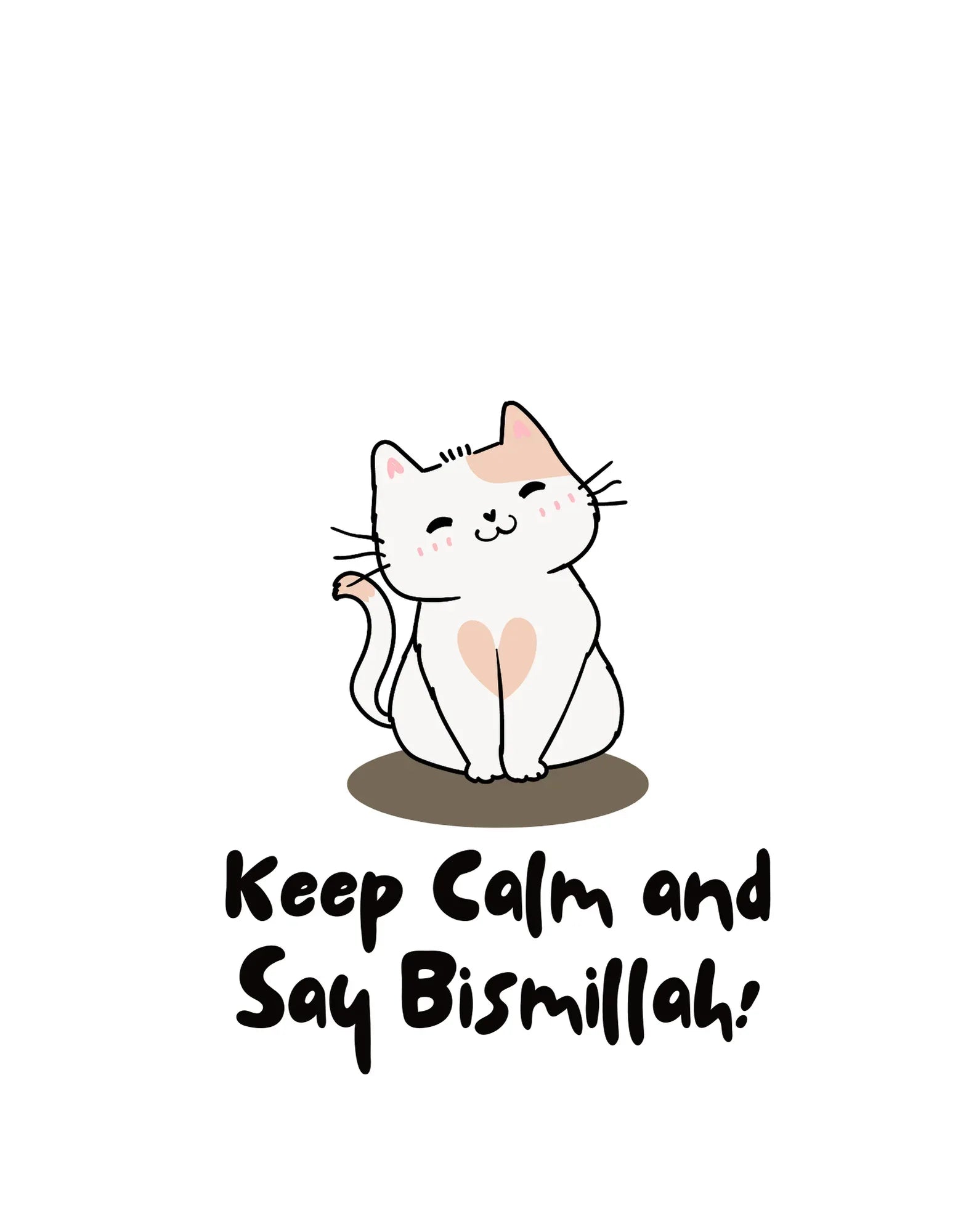 White cotton tote bag print with white cat and Keep Calm and Say Bismillah