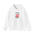 White pullover hoodie, hooded sweatshirt with front "THIS IS MY BIRTHDAY GIRL ERA" graphic