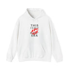 White pullover hoodie, hooded sweatshirt with front "THIS IS MY BIRTHDAY GIRL ERA" graphic