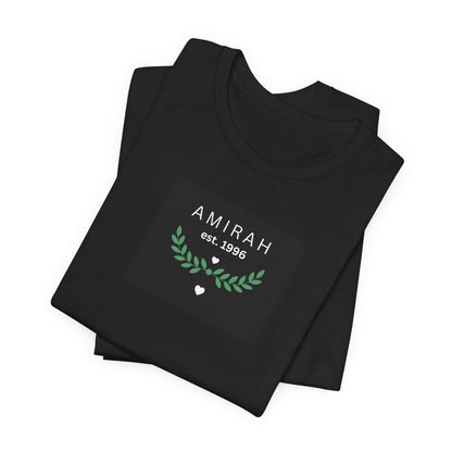 Personalized Name Tee — “AMIRAH est. 1996” Floral Monogram T-Shirt