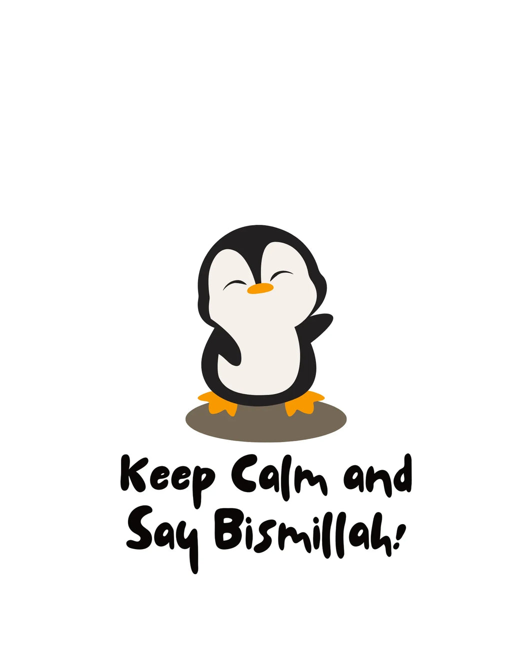 White cotton tote bag print with black-and-white penguin and Keep Calm and Say Bismillah