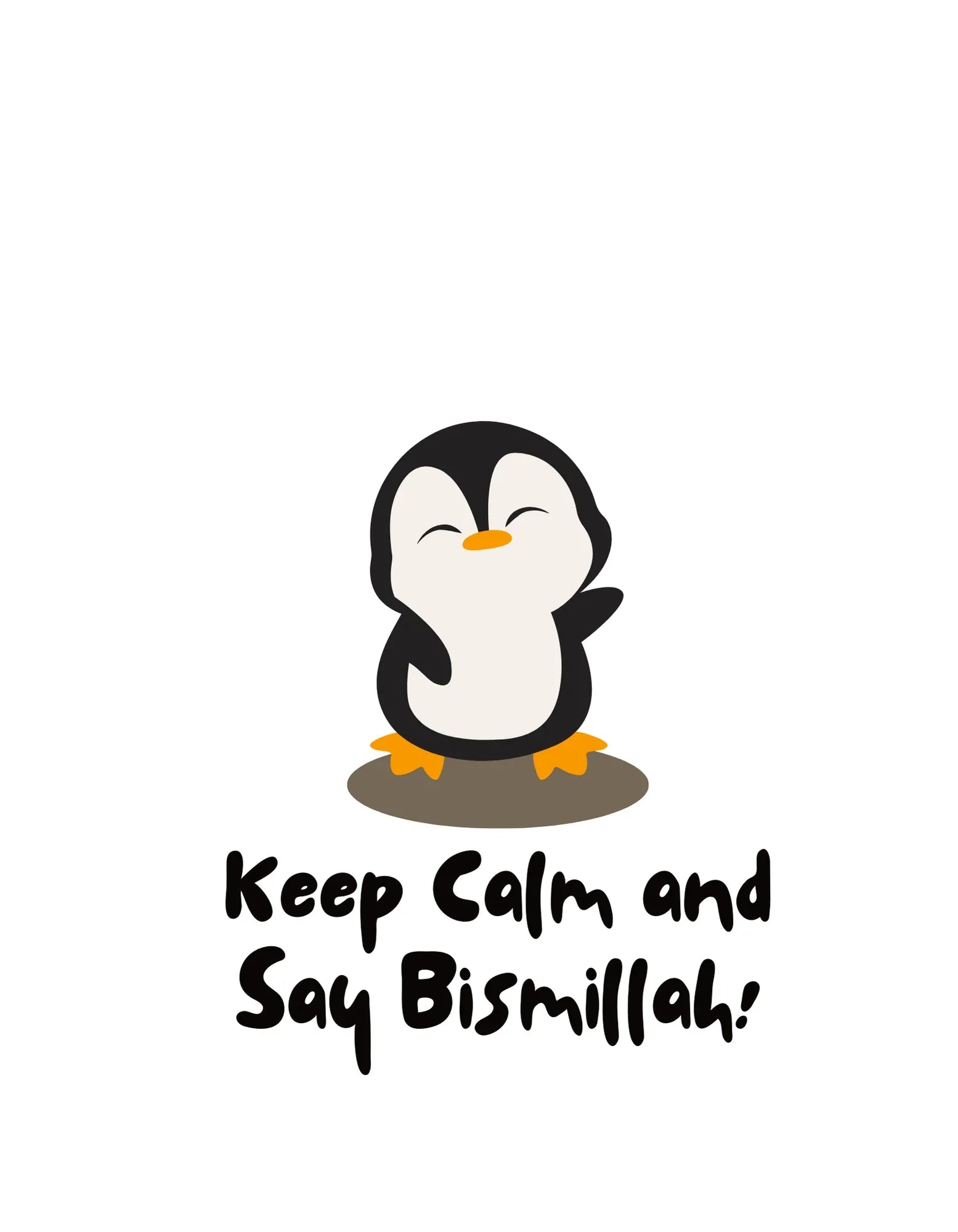 White cotton tote bag print with black-and-white penguin and Keep Calm and Say Bismillah