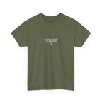 Olive green crew-neck T-shirt with small "Keep calm it’s my birthday" chest graphic