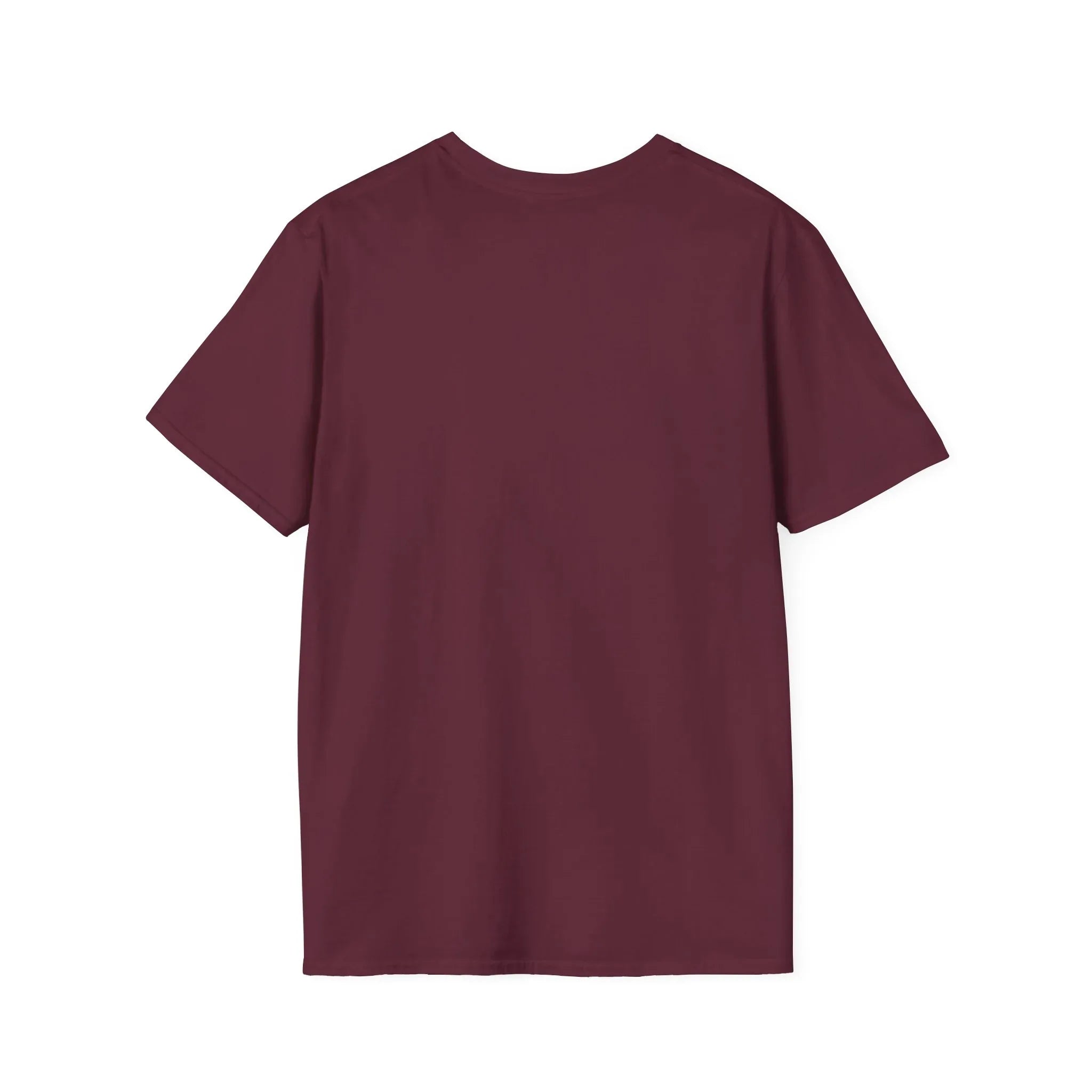 Plum maroon short-sleeve T-shirt, no graphic visible
