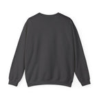 Charcoal crewneck sweatshirt with ribbed cuffs and hem, no visible front graphic